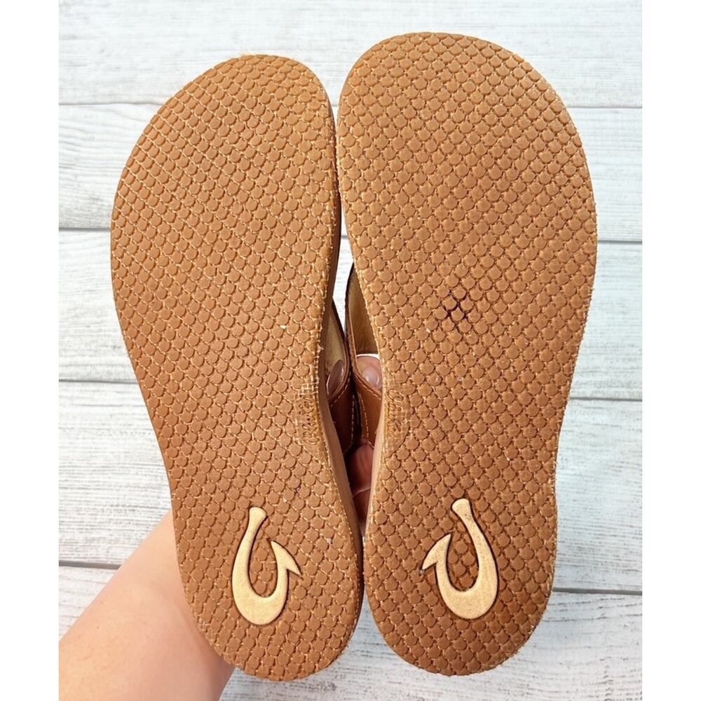Olukai Sandals Women’s Paniolo Lipi Thong Leather Flip Flops Tan Size 9 - Picture 5 of 6